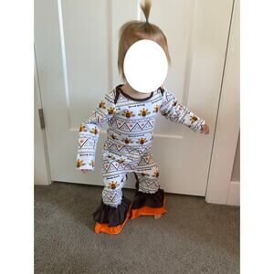 Baby Girl Thanksgiving Romper Ruffled Bottoms Outfit